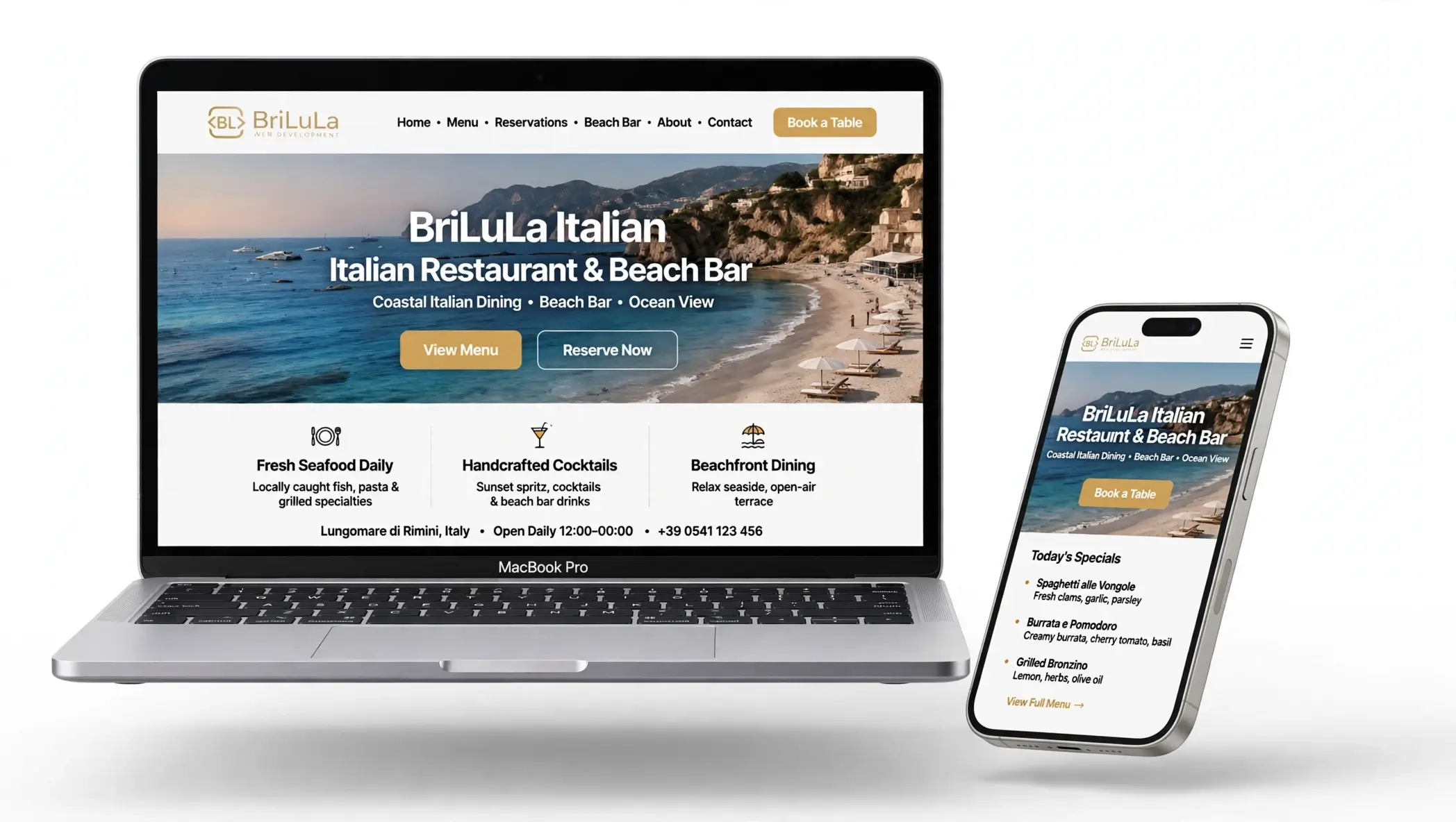 Esempio sito web per ristorante creato da BriLuLa Studio in Val Vibrata - design moderno